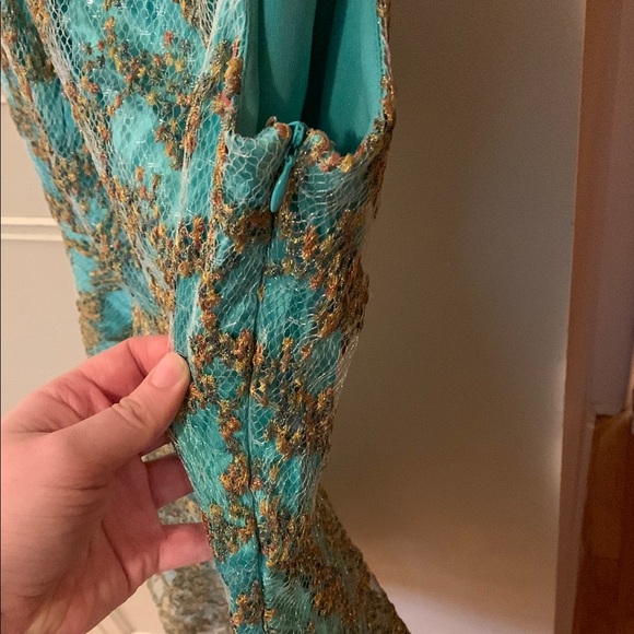 Eva Franco teal and gold A-line mini dress - Picture 5 of 7
